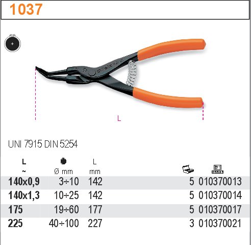 KLEŠTĚ NA POJISTNÉ KROUŽKY VNĚJŠÍ VYHNUTÉ-MODEL 1037 140MM