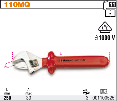 NASTAVITELNÝ KLÍČ PLOCHÝ IZOLOVANÝ DO 1000V-MODEL 110MQ 250MM