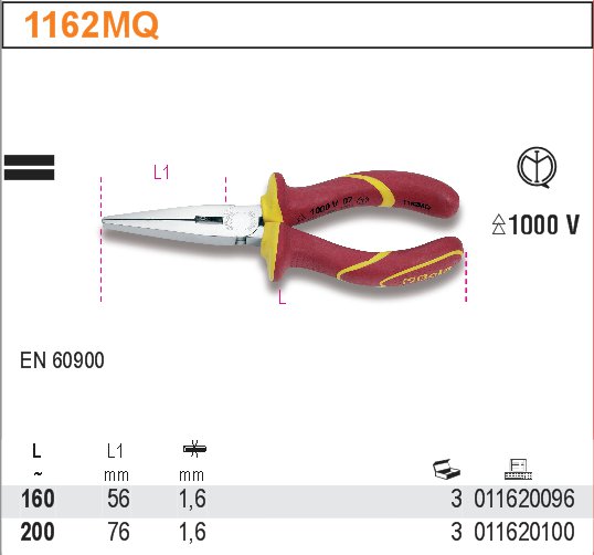 KLEŠTĚ PLOCHÉ IZOLACE 1000V-MODEL 1162MQ200