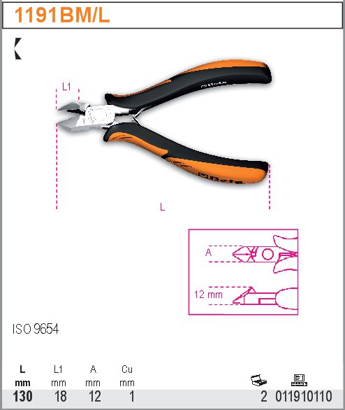 KLEŠTĚ ŠTÍPACÍ ČELNÍ PRO ELEKTROTECHNIKY-MODEL 1191BM/L 130MM
