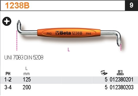 ŠROUBOVÁK KŘÍŽOVÝ ÚHLOVÝ OBOUSTRANNÝ-MODEL 1238B  PH1-2 UNI7083 DIN 5208