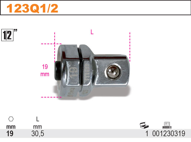 UCHYT NA HLAVICE 1/2'' SE ZABÍRÁKEM M19 MM-MODEL 123Q1/2''