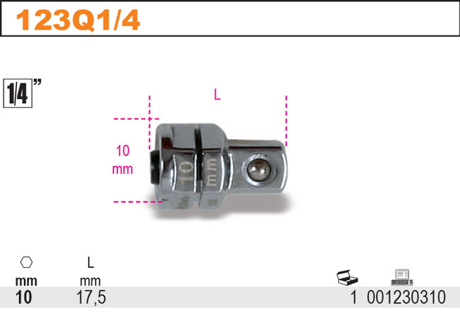 UCHYT NA HLAVICE 1/4'' SE ZABÍRÁKEM M10 MM-MODEL 123Q1/4''