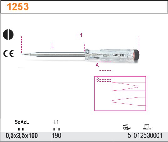 ŠROUBOVÁK S UKAZATELEM NAPĚTÍ-MODEL 1253 100X6X16 AA30N T27 LONG LIFE