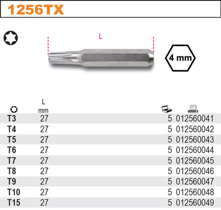 KONCOVKA ŠROUBOVACÍ PRECIZNÍ PROFIL TORX-MODEL 1256TX T7