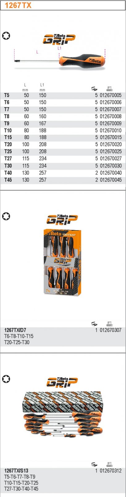 ŠROUBOVÁK PROFIL TORX BETAGRIP-MODEL 1267TX  T7 L 50MM