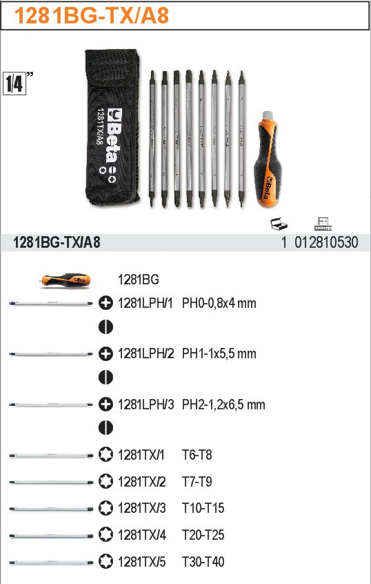 SADA HROTŮ OBOUSTRANNÝCH 8 KS + RUKOJEŤ-MODEL 1281BG-TX/A8