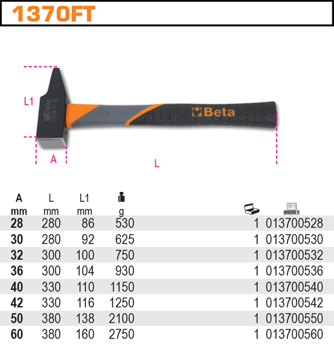 KLADIVO ZÁMEČNICKÉ RUKOJEŤ Z PVC-MODEL 1370FT 40MM