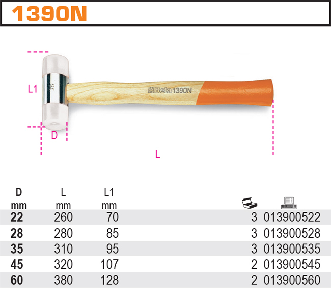 KLADIVO S OBUCHEM Z NYLONU-MODEL 1390N 22MM