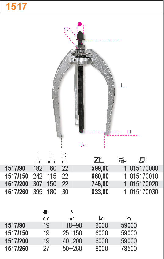 STAHOVÁK TŘÍRAMENNÝ S HOUPACÍMI RAMENY-MODEL 1517 90MM