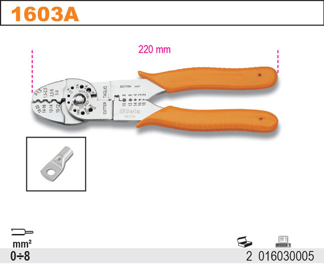 KLEŠTĚ ZATISKACÍ NA KABELOVÉ KONCOVKY-MODEL 1603A 0-8 MM