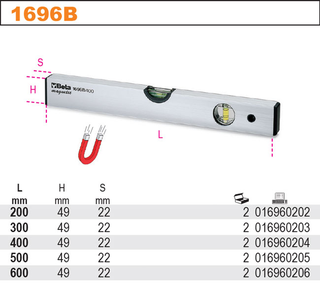 VODOVÁHA S DVĚMA TRUBIČKAMI, HLINÍKOVÝ PROFIL, MODEL 1696B, 200MM