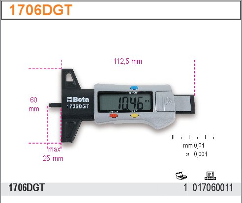 POSUVNÉ MĚŘIDLO DIGITÁLNÍ PRO MĚŘENÍ HLOUBKY DEZÉNU PNEUMATIK-MODEL 1706DGT