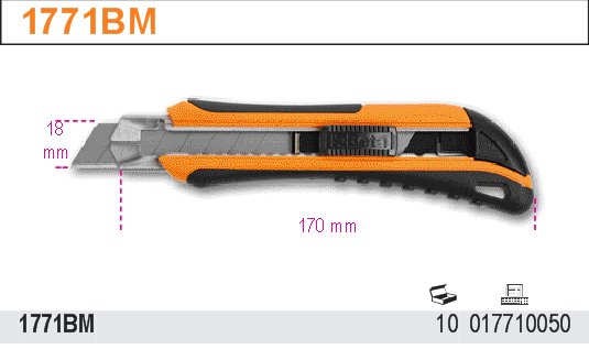 NŮŽ S OSTŘÍM ODLAMOVACÍM 18MM, 6 NÁHRADNÍCH OSTŘÍ-MODEL 1771BM