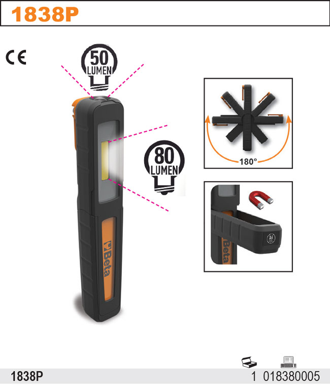 1838 P-DOBÍJECÍ TUŽKOVÁ LAMPA - 2LED