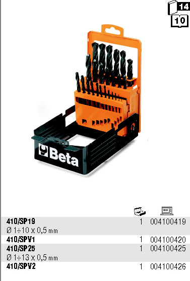 SADA VRTÁKŮ CYLINDRICKÝCH KRÁTKÝCH HSS -MODEL 410/SP25 25 KSUK FI 1 -13 X0.5 MM