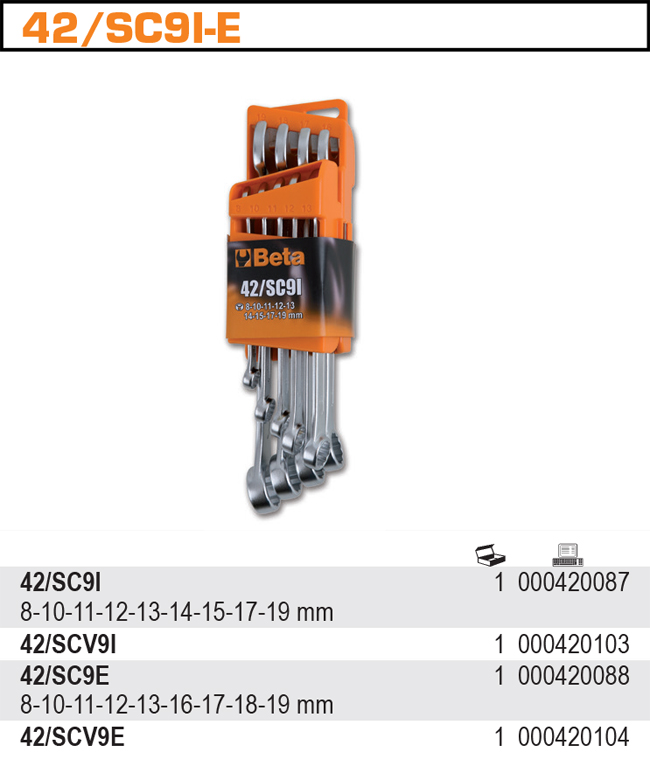SADA OČKOPLOCHÝCH KLÍČŮ-MODEL 42/SC9I 9 KS 8-19 MM V ÚCHYTU