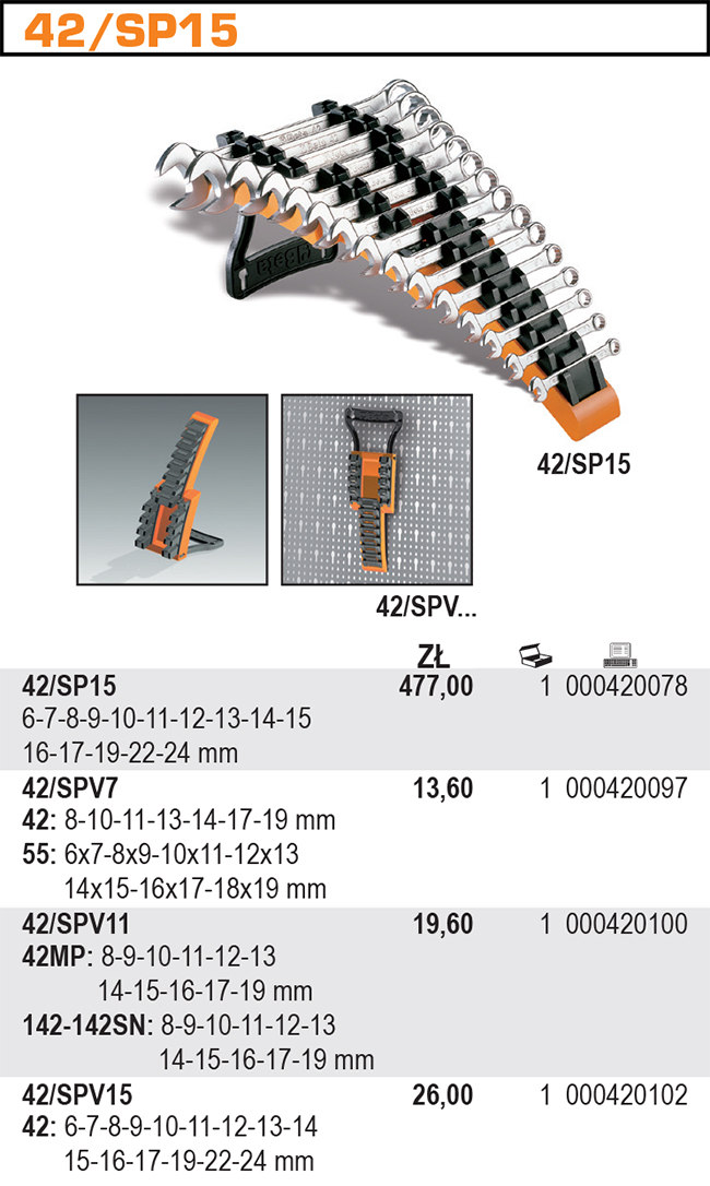 SADA OČKOPLOCHÝCH KLÍČŮ-MODEL 42/SP15 15 KS 6-24 MM V ÚCHYTU