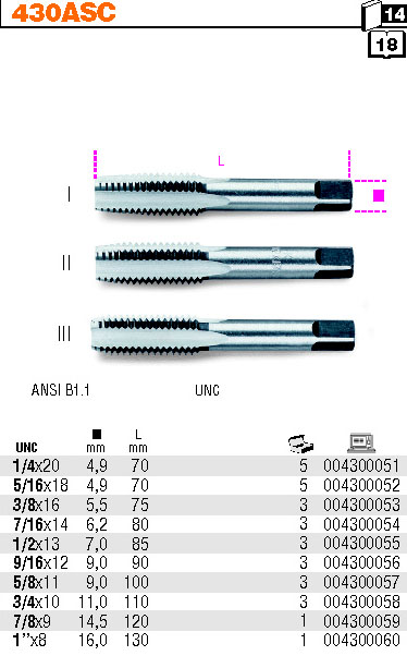 RUČNÍ ZÁVITNÍK PALCOVÝ CHROMOVÁ OCEL-MODEL 430ASC UNC 5/16X18 3 KS