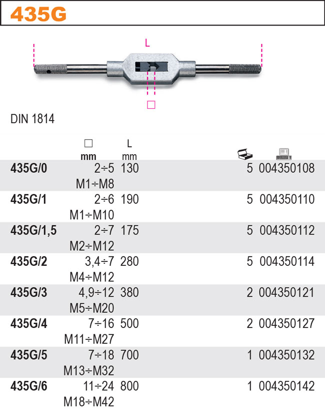VRATIDLO NASTAVITELNÉ PRO ZÁVITNÍKY-MODEL 435G M4-M12 Z LEHKÉ SLITINY DIN 1814