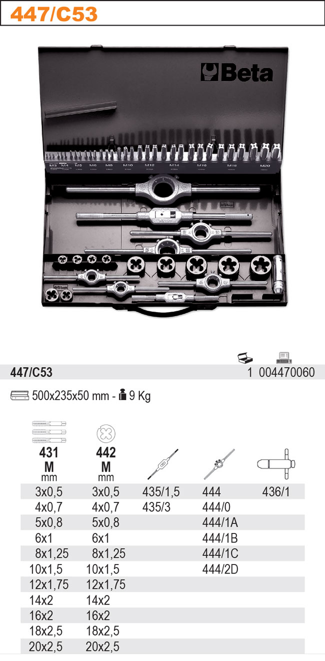 SADA ZÁVITNÍKŮ A ZÁVITOVÝCH OČEK-MODEL 447/C53 53 ČÁSTÍ