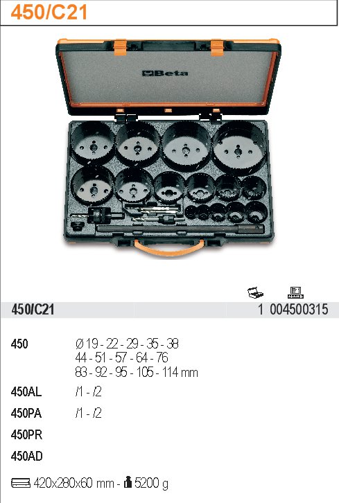 SADA VYŘEZÁVAČŮ OTVORŮ-MODEL 450/C21 21 ČÁSTÍ