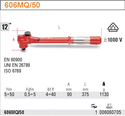 KLÍČ MOMENTOVÝ S IZOLACÍ DO 1000V-MODEL 606MQ 5-50NM