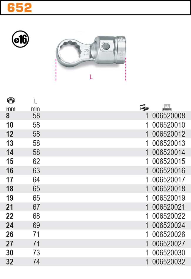 HLAVICE S OČKOVÝM KLÍČEM-MODEL 652 22MM PRO 608