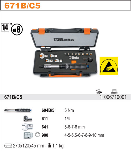SADA PŘÍMÉHO MOMENTOVÉHO KLÍČE 604/B A PŘÍSLUŠENSTVÍ-MODEL 671B/C5