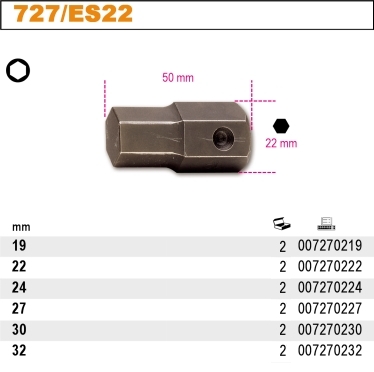 BIT ŠESTIHRAN-MODEL 727ES22 24MM, ZABÍRÁK 22 MM