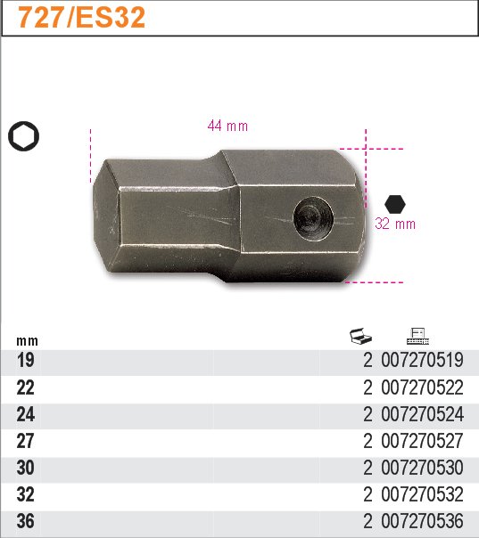 BIT RÁZOVÝ ŠESTIHRAN S ZABÍRÁKEM-MODEL 727ES32 19MM, ZABÍRÁK 32 MM