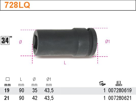 NÁSTRČNÁ HLAVICE RÁZOVÁ ISIZU DLOUHÁ-MODEL 720LQ 19MM