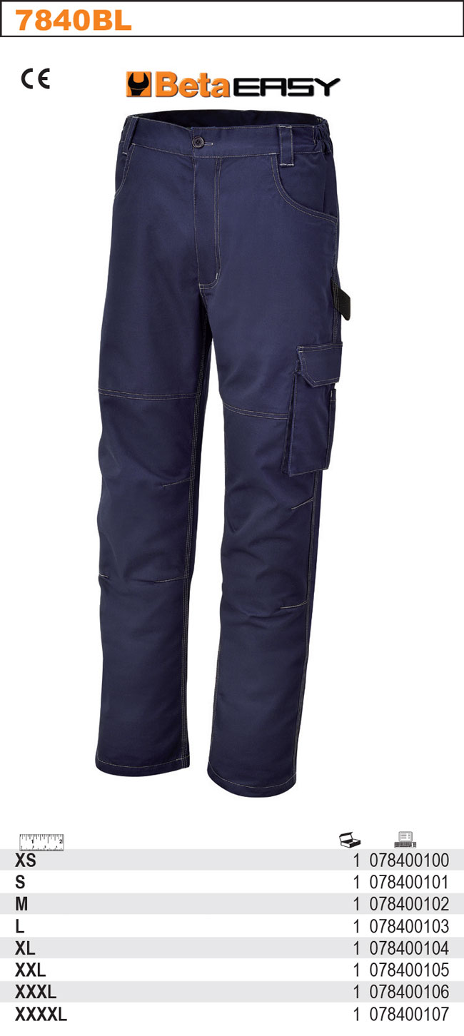 PRACOVNÍ KALHOTY BETA EASY BASIC, PLÁTNO T/C  245 G/M2, ELASTICKÉ VŠIVKY V PASE PO BOCÍCH, BARVA TMAVĚ MODRÁ, MODEL 7840BL VELIKOST L