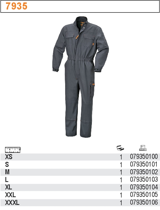 KOMBINÉZA PRACOVNÍ 100% BAVLNA 260GR OCELOVĚ ŠEDÁ-MODEL 7935P ROZMĚR S