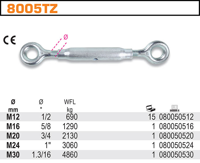 NAPÍNACÍ MATICE-ŠROUB ŘÍMSKÝ-TRUBKOVÝ-MODEL 8005TZ UCHO-UCHO M20 POZINK CE DIN 1478