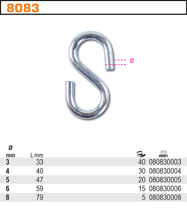 HÁK TYP S 3 MM, OCEL, POZINK