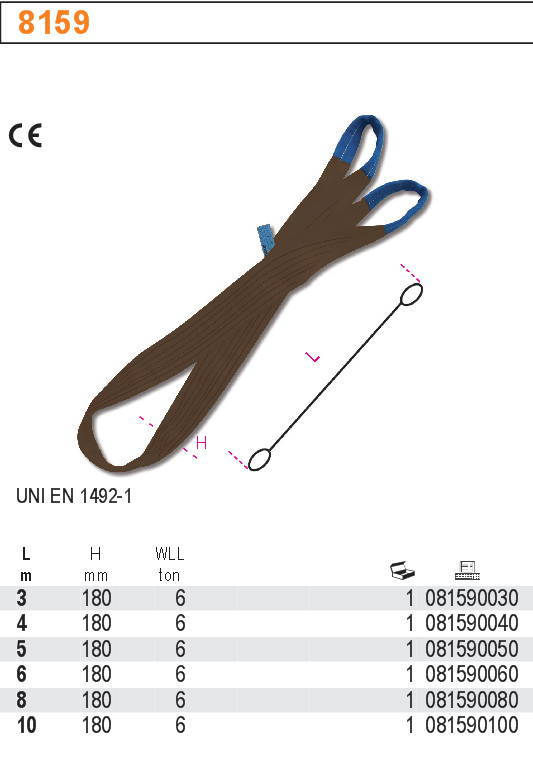 ZAVĚŠENÍ PÁSOVÉ POLYESTER -MODEL 8159 DOR. 6000 KG L 4M CE UNI EN 1492-1