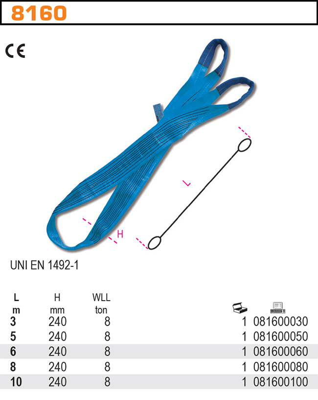 ZAVĚŠENÍ PÁSOVÉ POLYESTER -MODEL 8160 DOR. 8000KG 5M CE UNI EN 1492-1