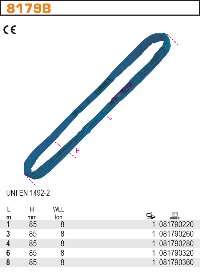 Kruhové popruhy, modré, 8 t, vysocepevnostní polyesterový pás (PES) 8179B/4