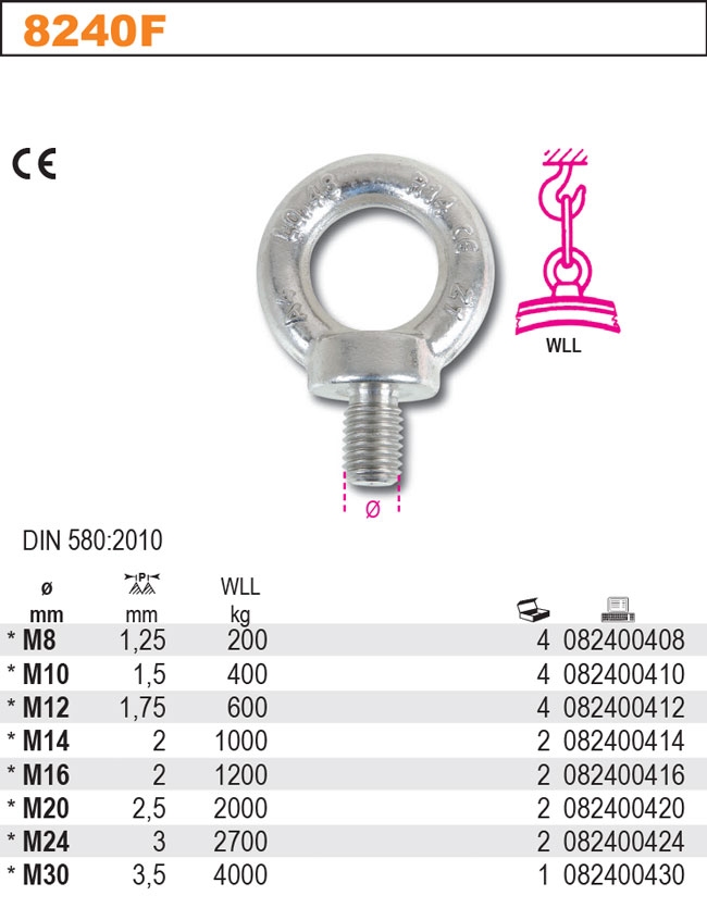 ŠROUB S UCHEM KOVANÝ-MODEL 8240F M20 INOX AISI 316 DIN 580:2010