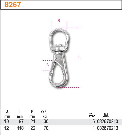 HÁK KARABINKA BLESKOVÁ S OTOČ.-MODEL 8267.12MM AISI316