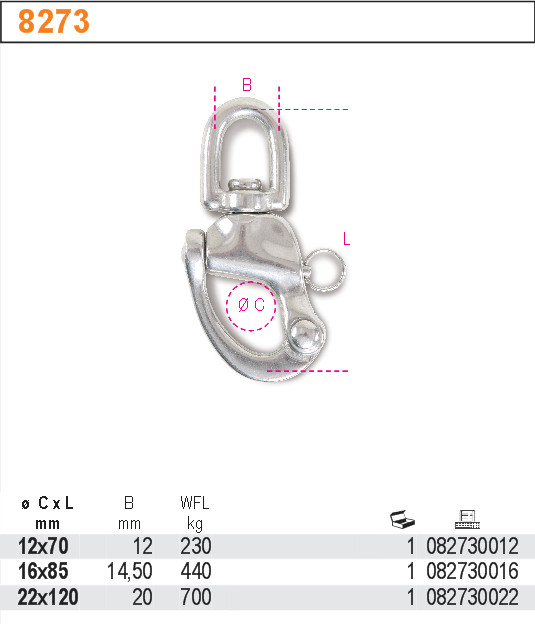 HÁK OTOČNÝ OTEVÍRACÍ-MODEL 8273 12MM AISI316