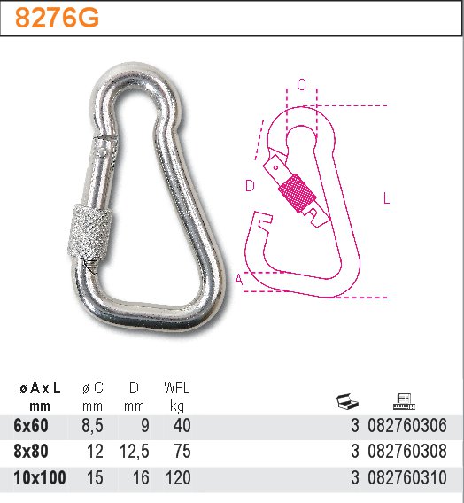 HÁK KARABINKA ASYMETRICKÝ S MATICÍ-MODEL 8276G. 8X80 AISI316