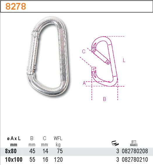 HÁK KARABINKA TRAPÉZOVÝ-MODEL 8278 10X8100 AISI316
