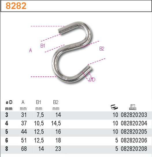 HÁK TYP ''S''-MODEL 8282 6MM AISI316