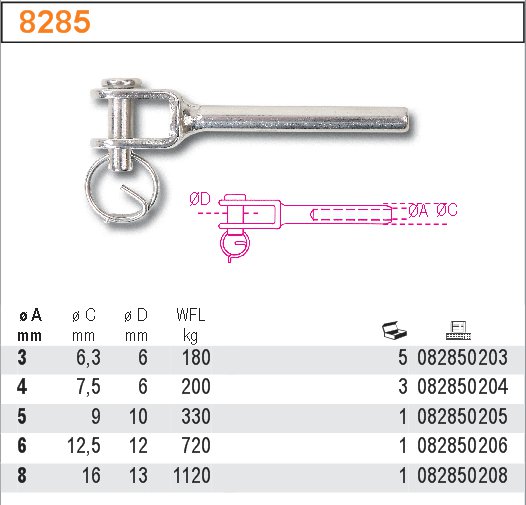 KOVÁNÍ DO LAN ZAKONČENÉ VIDLEMI-MODEL 8285 3MM AISI316