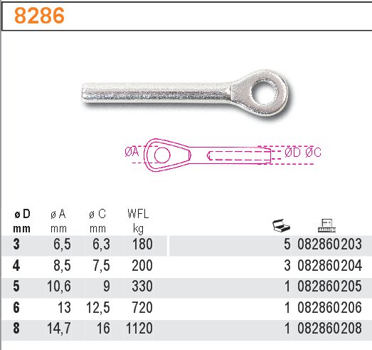 KOVÁNÍ DO LAN ZAKONČENÉ UCHEM-MODEL 8286 6MM AISI316