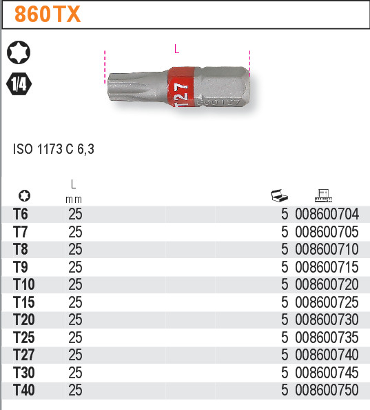 BIT PROFIL TORX-MODEL 860TX TORX S KOL.OZN.T40