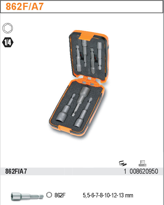 SADA 7 KONCOVEK S HLAVICEMI-MODEL 862F/A7 7 KS 5,5 - 13 MM, V KRABIČCE Z PVC