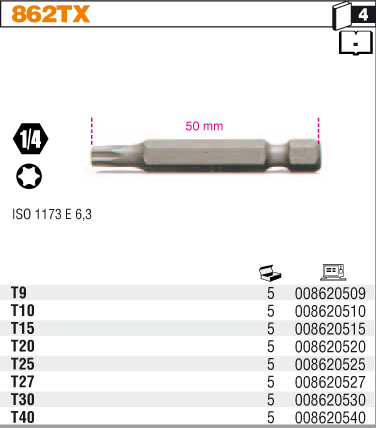 BIT PROFIL TORX-MODEL 862TX TORX T15